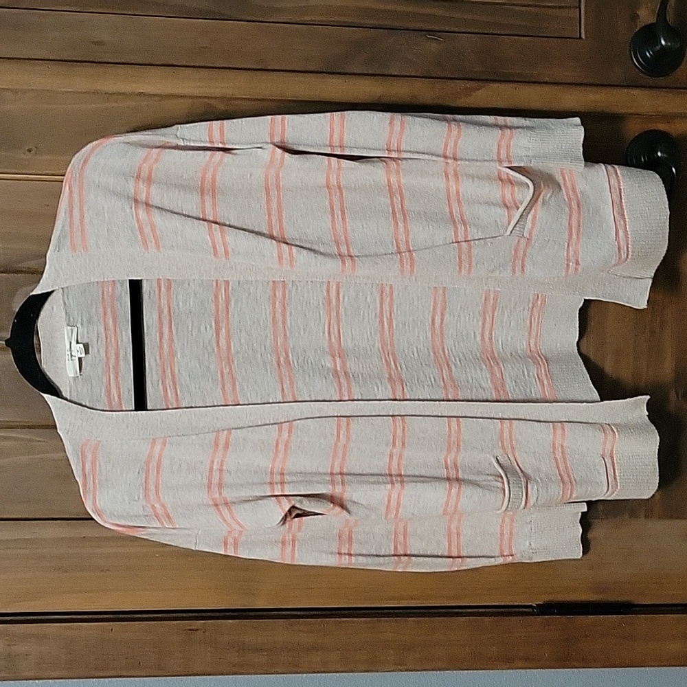 Light Pink Striped Open-Front Cardigan Sweater - Women